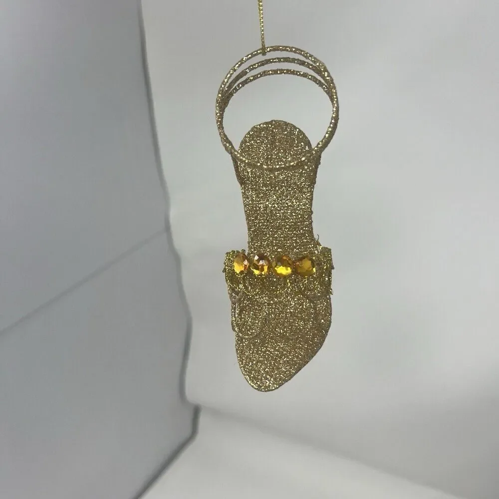 Pier 1 Stiletto Heel Gold Glitter Sandal Christmas Ornament Shoe Holiday